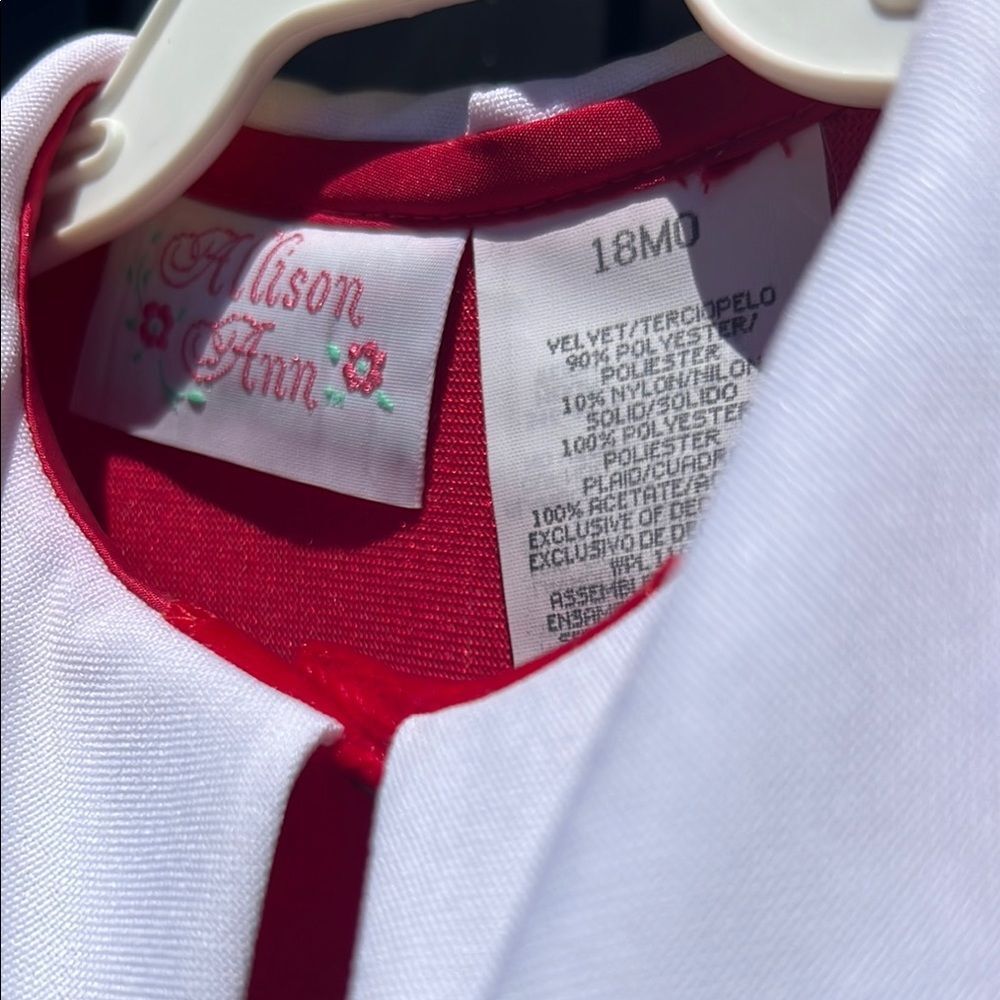 Allison Ann Vintage Christmas Red Velvet Baby Romper White Peter Pan Collar 18M - Picture 3 of 11